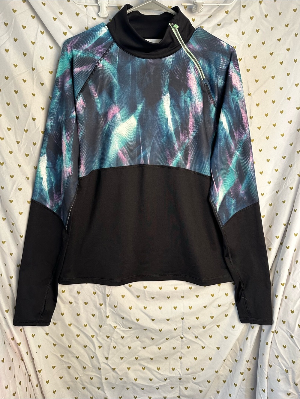 FILA SPORT Texture Swirl Asymmetrical Half Zip Pullover Top - Like New! Size L